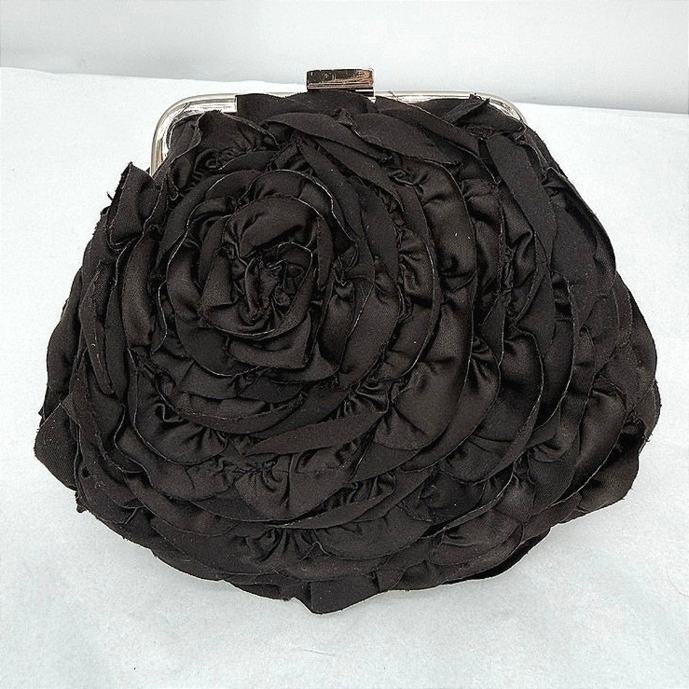 White House Black Market Clutch Rosette Ruffle Evening Cocktail Bag Elegant SM
